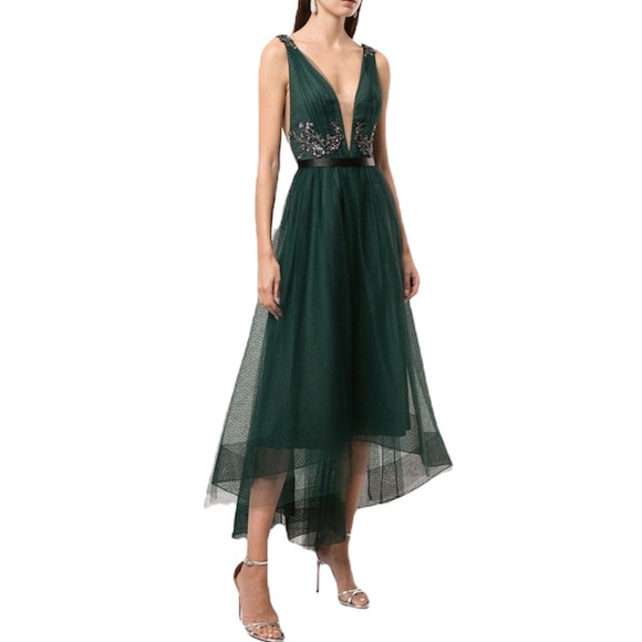 MARCHESA NOTTE Emerald Green Sleeveless High Low Beaded Dress NEW Size 6 Rare - Picture 1 of 16